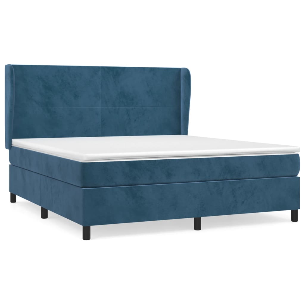 Cama box spring con colchón terciopelo azul oscuro 160x200 cm diseño plano