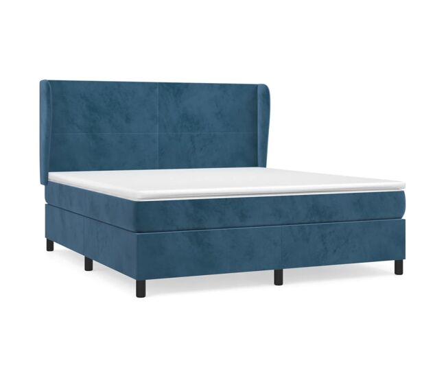 Cama box spring con colchón terciopelo azul oscuro 160x200 cm diseño plano