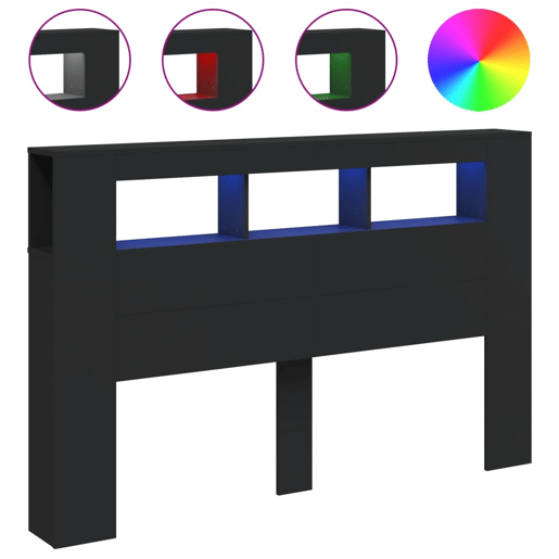 vidaXL Cabeceira cama c LEDs 160x18,5x103,5 cm deriv. madeira preto