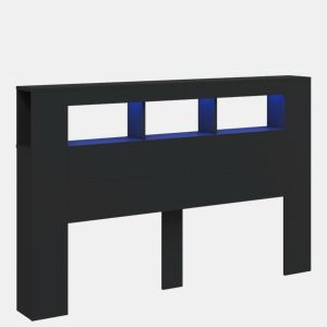 vidaXL Cabeceira cama c LEDs 160x18,5x103,5 cm deriv. madeira preto