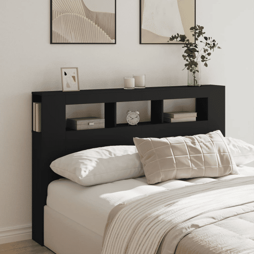 vidaXL Cabeceira cama c LEDs 160x18,5x103,5 cm deriv. madeira preto