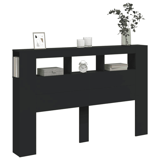vidaXL Cabeceira cama c LEDs 160x18,5x103,5 cm deriv. madeira preto