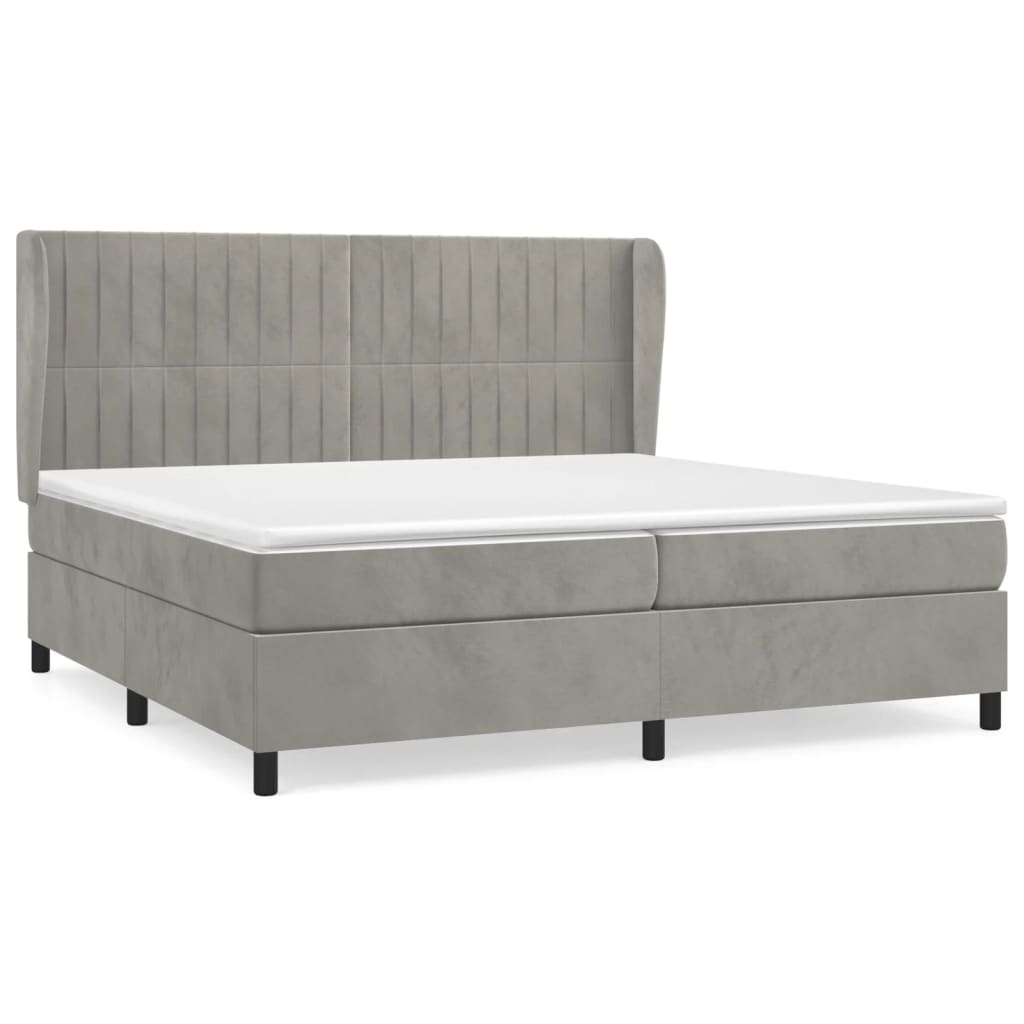 cama box spring con colchon terciopelo gris claro 200x200 cm rayas verticales