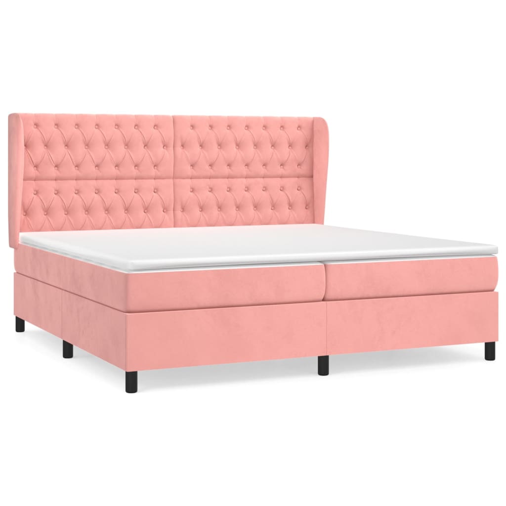 Cama box spring con colchón terciopelo rosa 200x200 cm diseño de botones