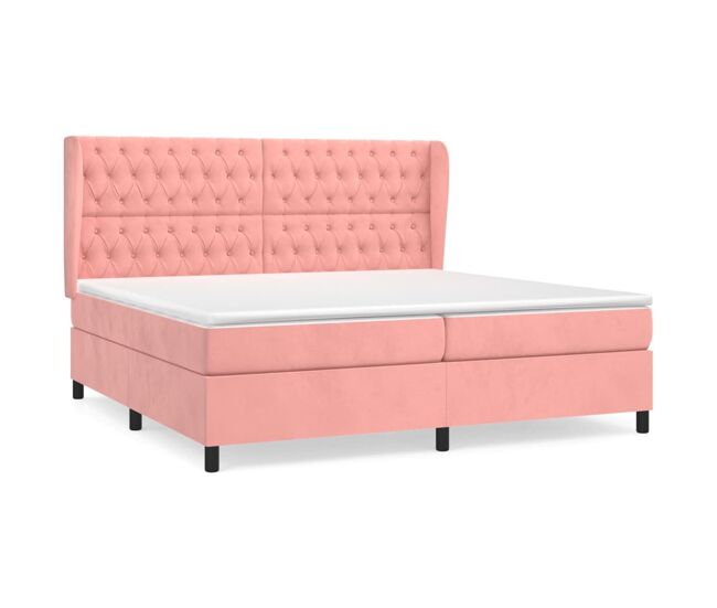 Cama box spring con colchón terciopelo rosa 200x200 cm diseño de botones