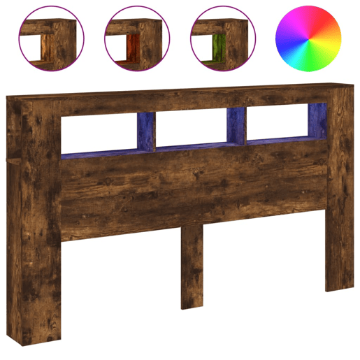 vidaXL Cabeceira c LEDs 180x18,5x103,5 cm carvalho fumado vidaXL Cabeceira c LEDs 180x18,5x103,5 cm carvalho fumado