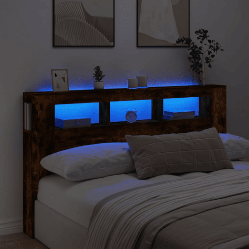 vidaXL Cabeceira c LEDs 180x18,5x103,5 cm carvalho fumado vidaXL Cabeceira c LEDs 180x18,5x103,5 cm carvalho fumado