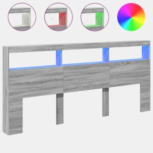 vidaXL Armário de cabeceira c luzes LED 220x17x102 cm cinzento sonoma