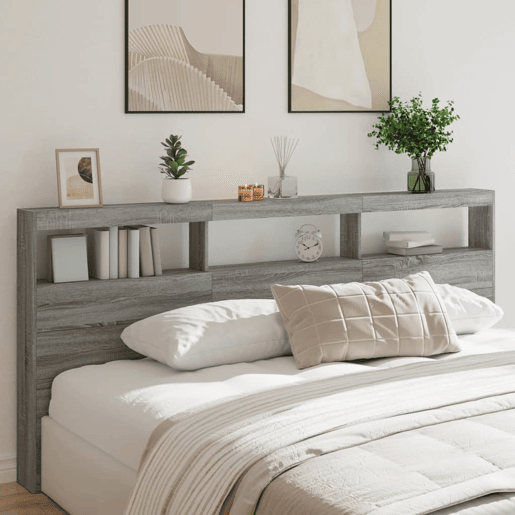 vidaXL Armário de cabeceira c luzes LED 220x17x102 cm cinzento sonoma vidaXL Armário de cabeceira c luzes LED 220x17x102 cm cinzento sonoma