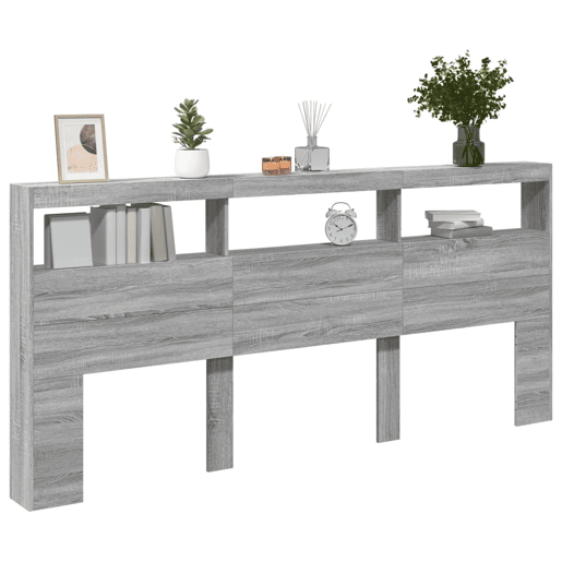 vidaXL Armário de cabeceira c luzes LED 220x17x102 cm cinzento sonoma vidaXL Armário de cabeceira c luzes LED 220x17x102 cm cinzento sonoma