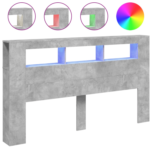 vidaXL Cabeceira c LEDs 180x18,5x103,5 cm cinzento-cimento vidaXL Cabeceira c LEDs 180x18,5x103,5 cm cinzento-cimento