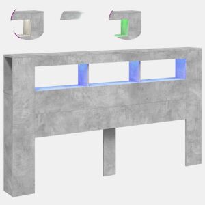 vidaXL Cabeceira c LEDs 180x18,5x103,5 cm cinzento-cimento