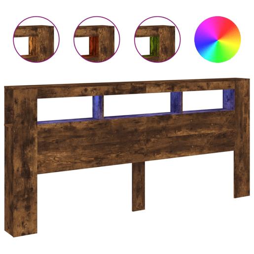 vidaXL Cabeceira c LEDs 220x18,5x103,5 cm carvalho fumado