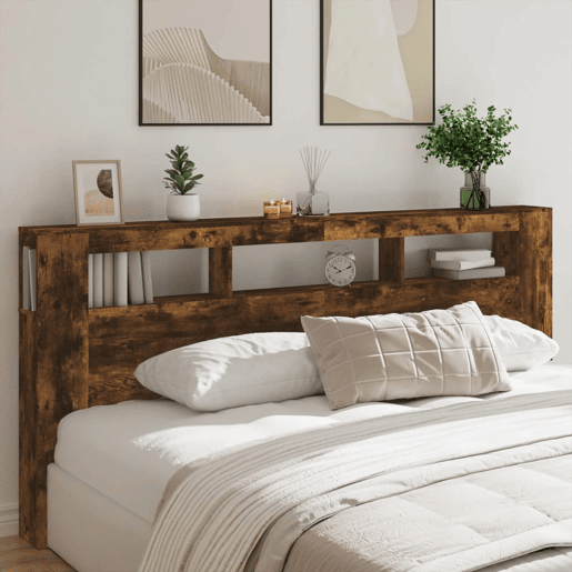 vidaXL Cabeceira c LEDs 220x18,5x103,5 cm carvalho fumado