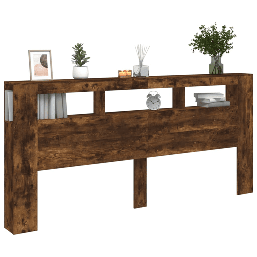 vidaXL Cabeceira c LEDs 220x18,5x103,5 cm carvalho fumado