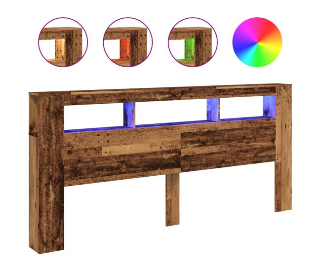 Vidaxl cabecero con led madera ingeniería envejecida 220x18,5x103,5 cm