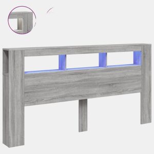 vidaXL Cabeceira c LEDs 200x18,5x103,5 cm deriv. madeira cinza sonoma
