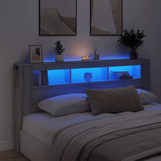 vidaXL Cabeceira c LEDs 200x18,5x103,5 cm deriv. madeira cinza sonoma vidaXL Cabeceira c LEDs 200x18,5x103,5 cm deriv. madeira cinza sonoma