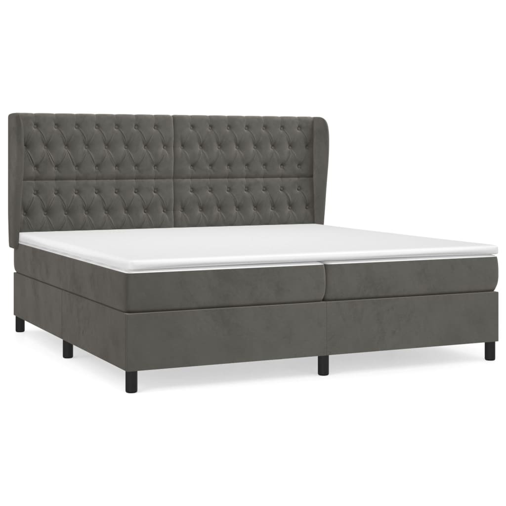 Cama box spring con colchón terciopelo gris oscuro 200x200 cm diseño de botones