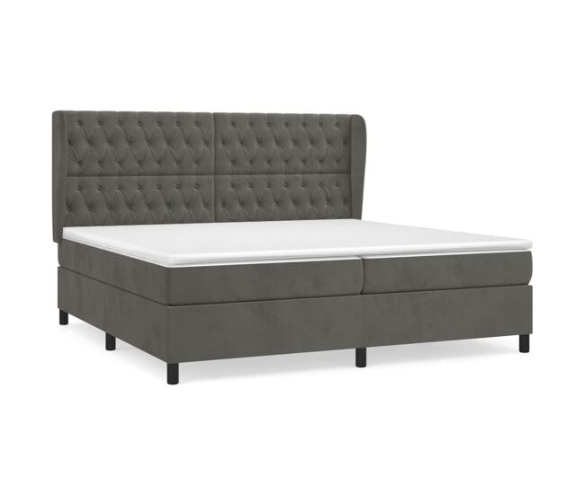 Cama box spring con colchón terciopelo gris oscuro 200x200 cm diseño de botones