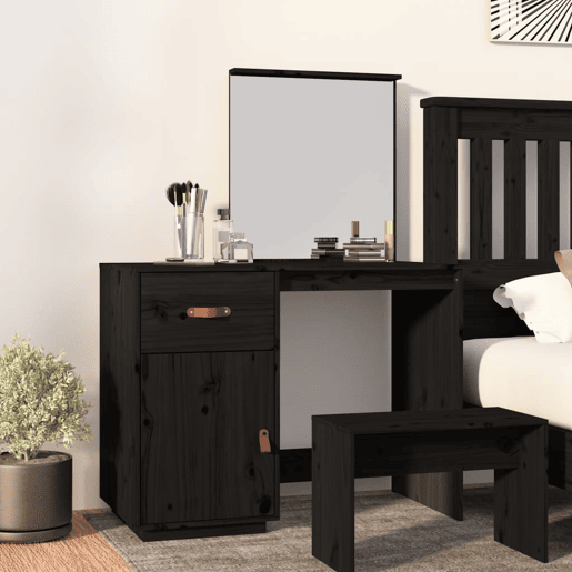 vidaXL Toucador 95x50x134 cm madeira de pinho maciça preto vidaXL Toucador 95x50x134 cm madeira de pinho maciça preto