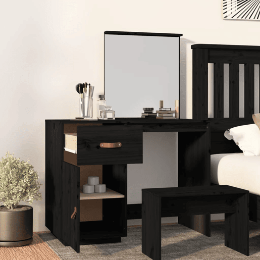 vidaXL Toucador 95x50x134 cm madeira de pinho maciça preto vidaXL Toucador 95x50x134 cm madeira de pinho maciça preto