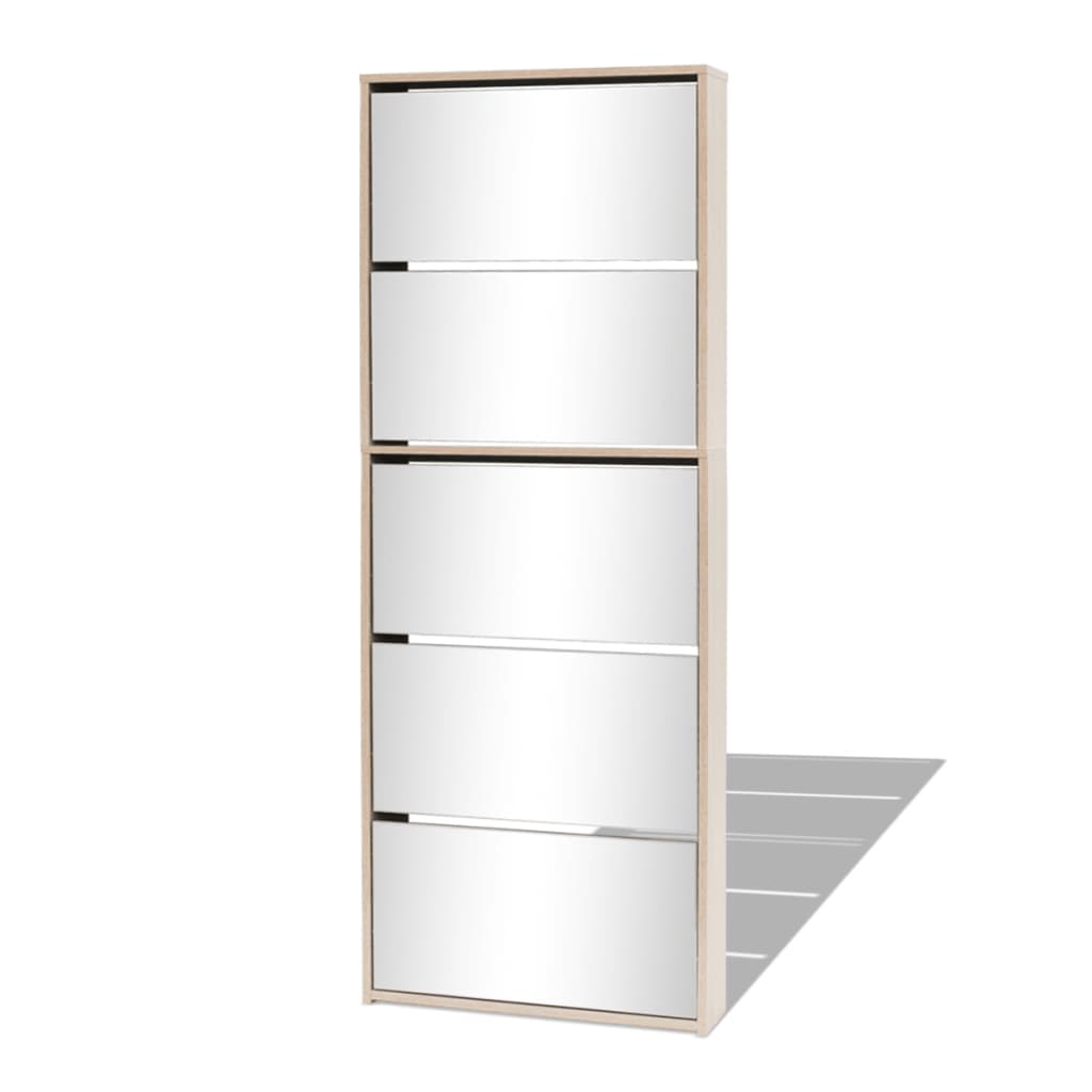 Vidaxl mueble zapatero 5 cajones con espejo roble 63x17x169,5 cm