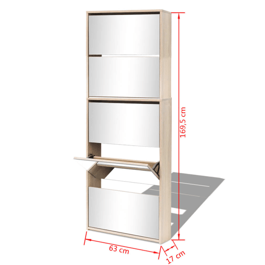 vidaXL Sapateira 5 divisórias com espelho 63x17x169,5 cm carvalho vidaXL Sapateira 5 divisórias com espelho 63x17x169,5 cm carvalho