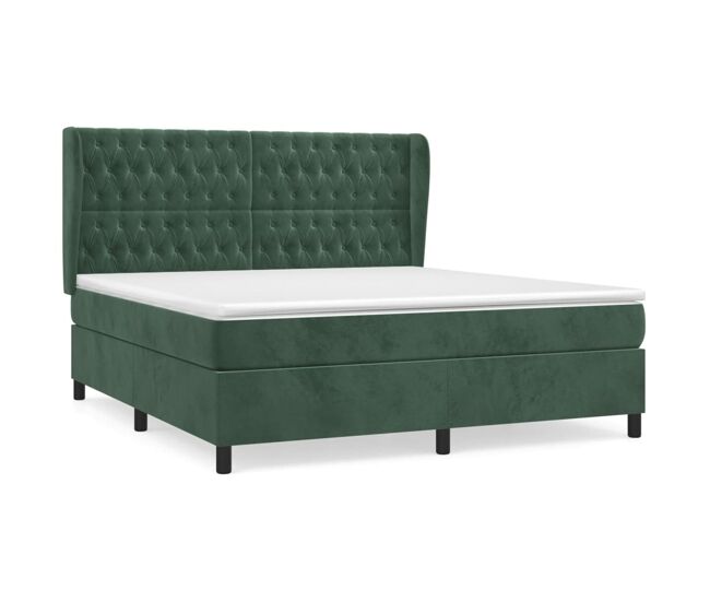Cama box spring con colchón terciopelo verde oscuro 180x200 cm diseño de botones