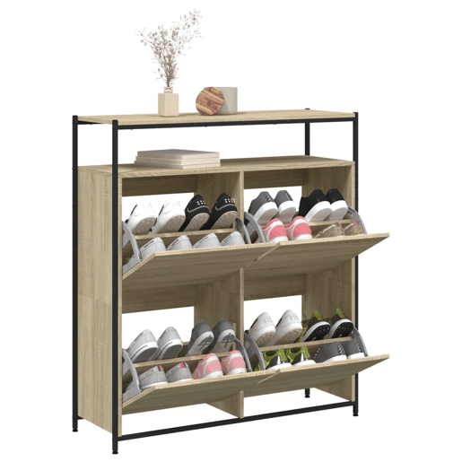 vidaXL Sapateira c 4 gavetas articuladas 100x34x112cm carvalho sonoma vidaXL Sapateira c 4 gavetas articuladas 100x34x112cm carvalho sonoma