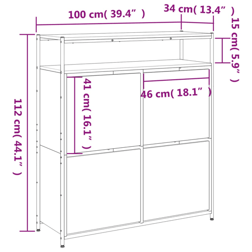vidaXL Sapateira c 4 gavetas articuladas 100x34x112cm carvalho sonoma vidaXL Sapateira c 4 gavetas articuladas 100x34x112cm carvalho sonoma