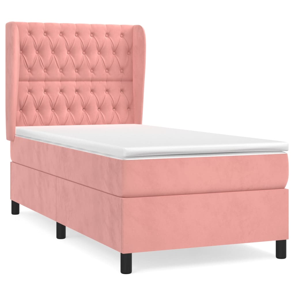 cama box spring con colchon terciopelo rosa 90x200 cm diseno de botones
