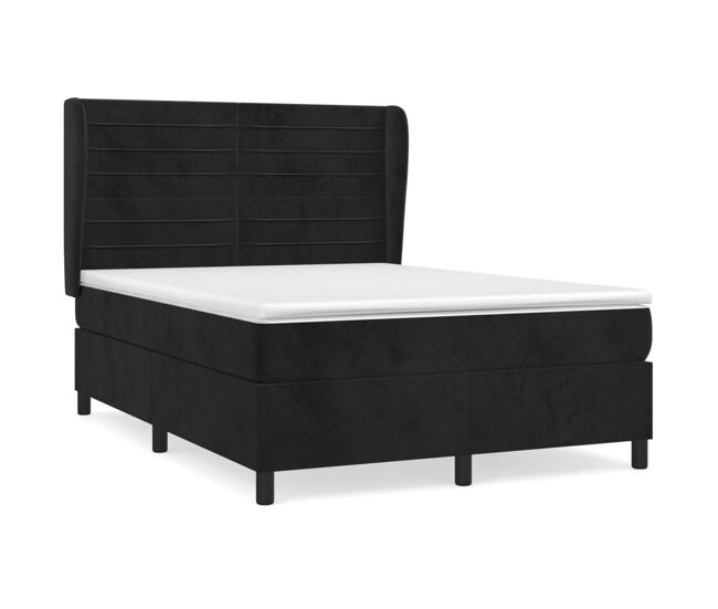 Cama box spring con colchón terciopelo negro 140x190 cm rayas horizontales
