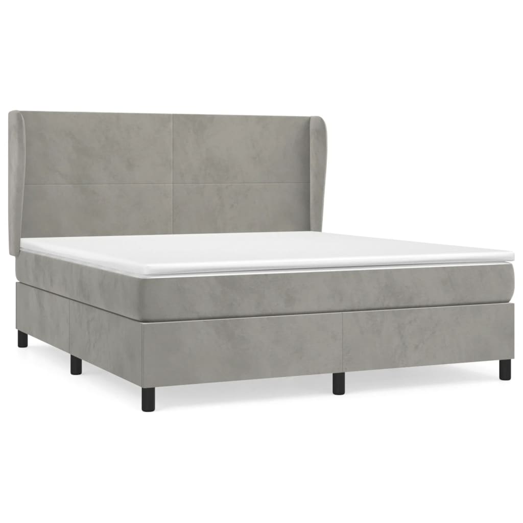Cama box spring con colchón terciopelo gris claro 160x200 cm diseño plano