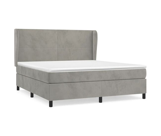 Cama box spring con colchón terciopelo gris claro 160x200 cm diseño plano