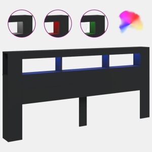 vidaXL Cabeceira cama c LEDs 220x18,5x103,5 cm deriv. madeira preto