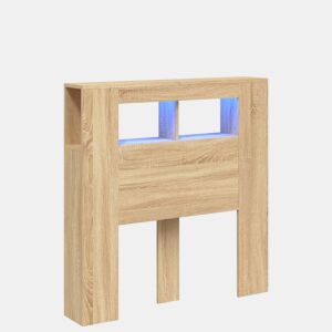 vidaXL Cabeceira c LEDs 100x18,5x103,5 deriv. madeira carvalho sonoma