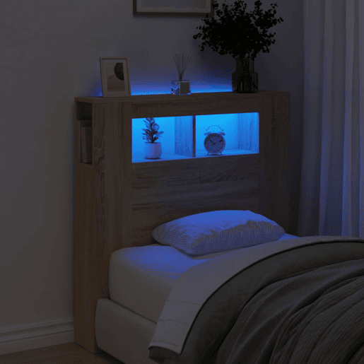 vidaXL Cabeceira c LEDs 100x18,5x103,5 deriv. madeira carvalho sonoma vidaXL Cabeceira c LEDs 100x18,5x103,5 deriv. madeira carvalho sonoma
