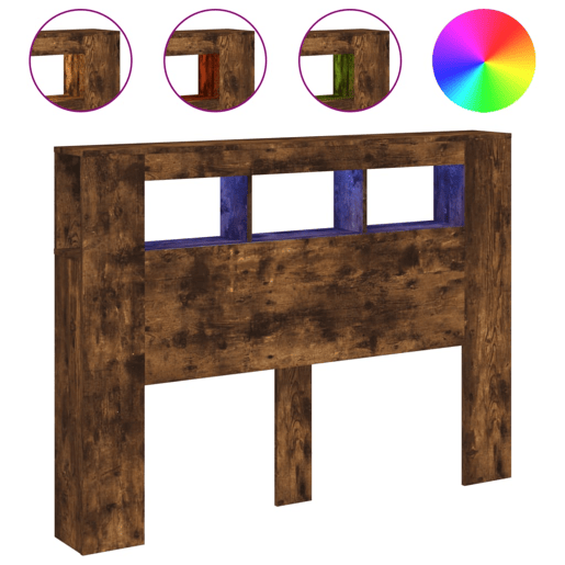 vidaXL Cabeceira c LEDs 140x18,5x103,5 cm carvalho fumado vidaXL Cabeceira c LEDs 140x18,5x103,5 cm carvalho fumado