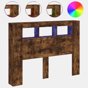 vidaXL Cabeceira c LEDs 140x18,5x103,5 cm carvalho fumado