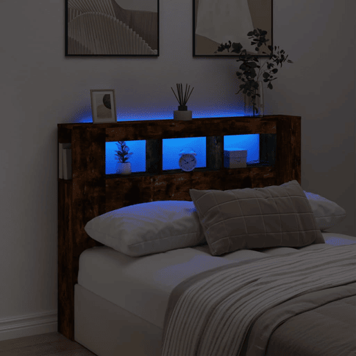 vidaXL Cabeceira c LEDs 140x18,5x103,5 cm carvalho fumado vidaXL Cabeceira c LEDs 140x18,5x103,5 cm carvalho fumado
