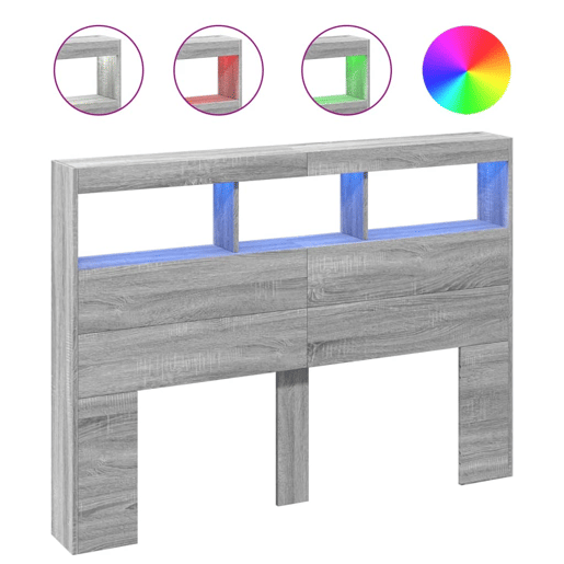 vidaXL Armário de cabeceira c luzes LED 140x17x102 cm cinzento sonoma