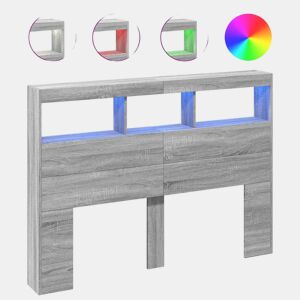 vidaXL Armário de cabeceira c luzes LED 140x17x102 cm cinzento sonoma