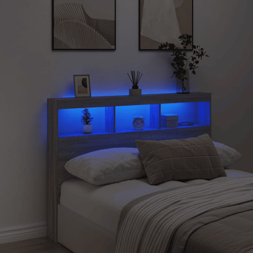 vidaXL Armário de cabeceira c luzes LED 140x17x102 cm cinzento sonoma