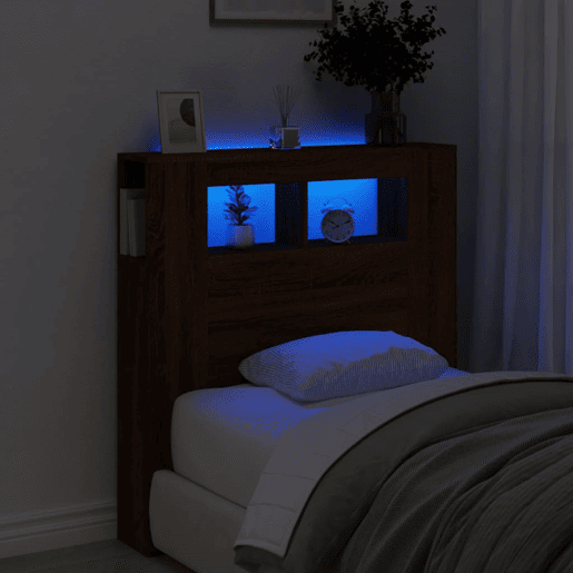 vidaXL Cabeceira c LEDs 100x18,5x103,5 cm carvalho castanho vidaXL Cabeceira c LEDs 100x18,5x103,5 cm carvalho castanho
