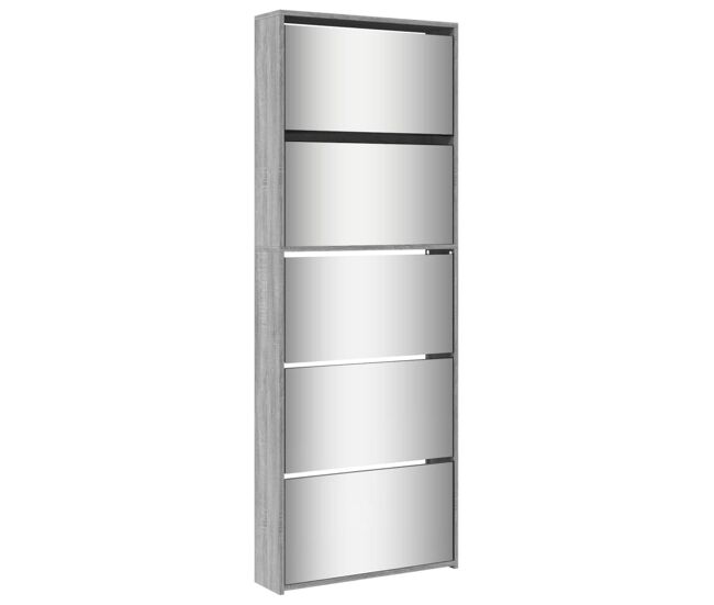 Vidaxl mueble zapatero y espejo 5 niveles gris sonoma 63x17x169,5 cm