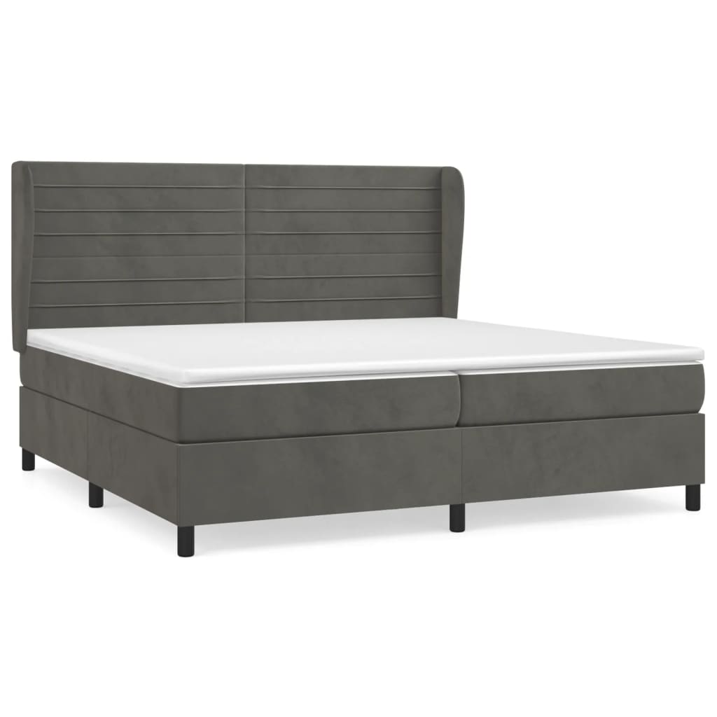 Cama box spring con colchón terciopelo gris oscuro 200x200 cm rayas horizontales