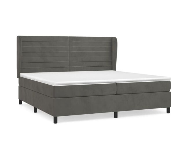Cama box spring con colchón terciopelo gris oscuro 200x200 cm rayas horizontales