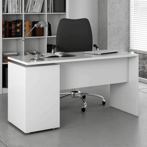 Conjunto de móveis de escritório branco moderno (mesa + aparador + 2 prateleiras)