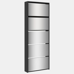 vidaXL Sapateira com espelho de 5 divisórias 63x17x169,5 cm preto